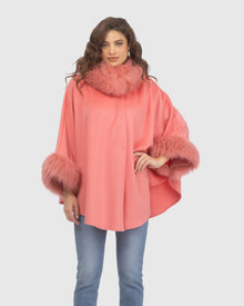 Cashmere & Wool Cape with Select Lamb Trim | Coral