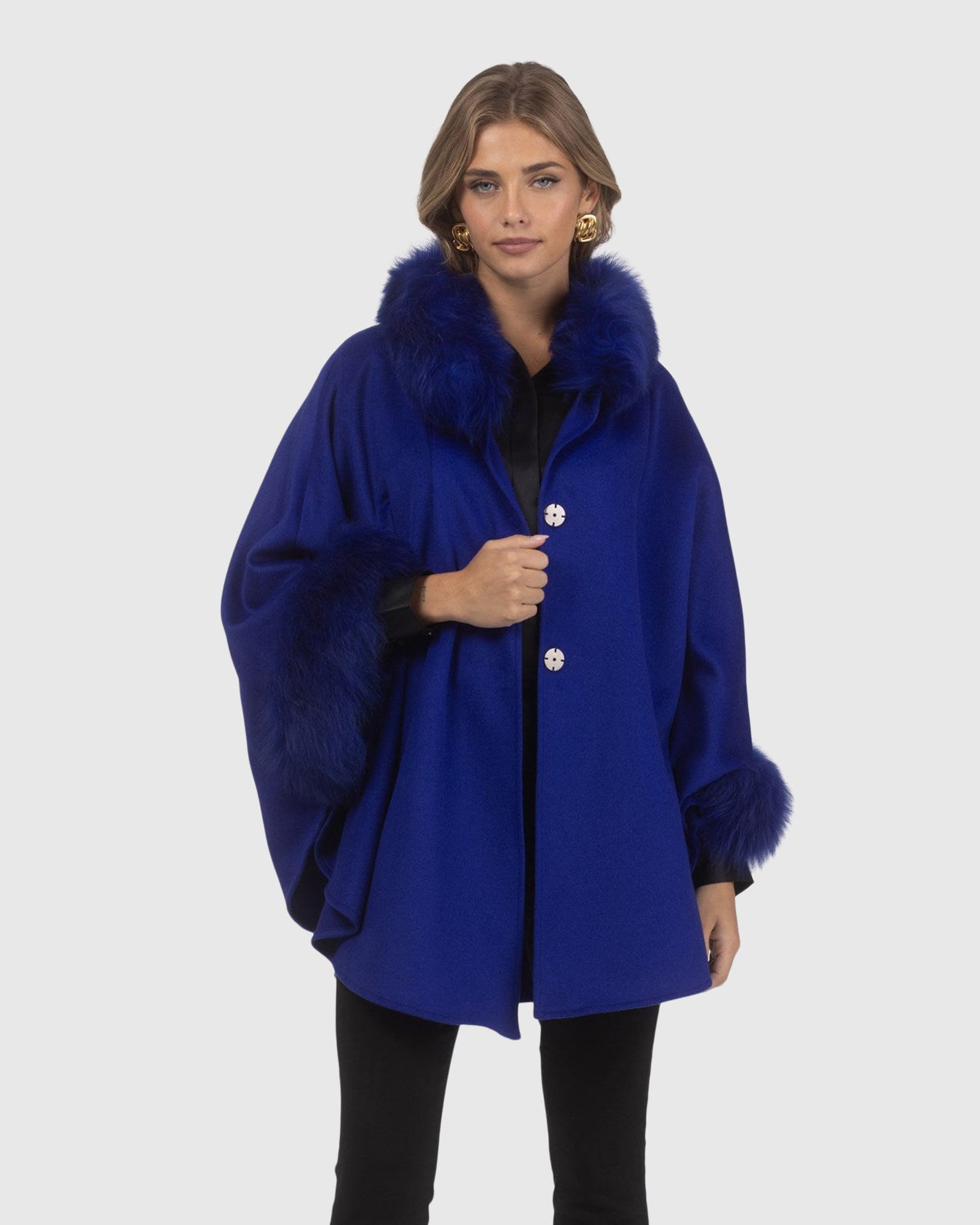 Cashmere & Wool Cape with Select Lamb Trim | Cobalt Blue