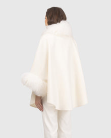 Cashmere & Wool Cape with Select Lamb Trim | Ivory