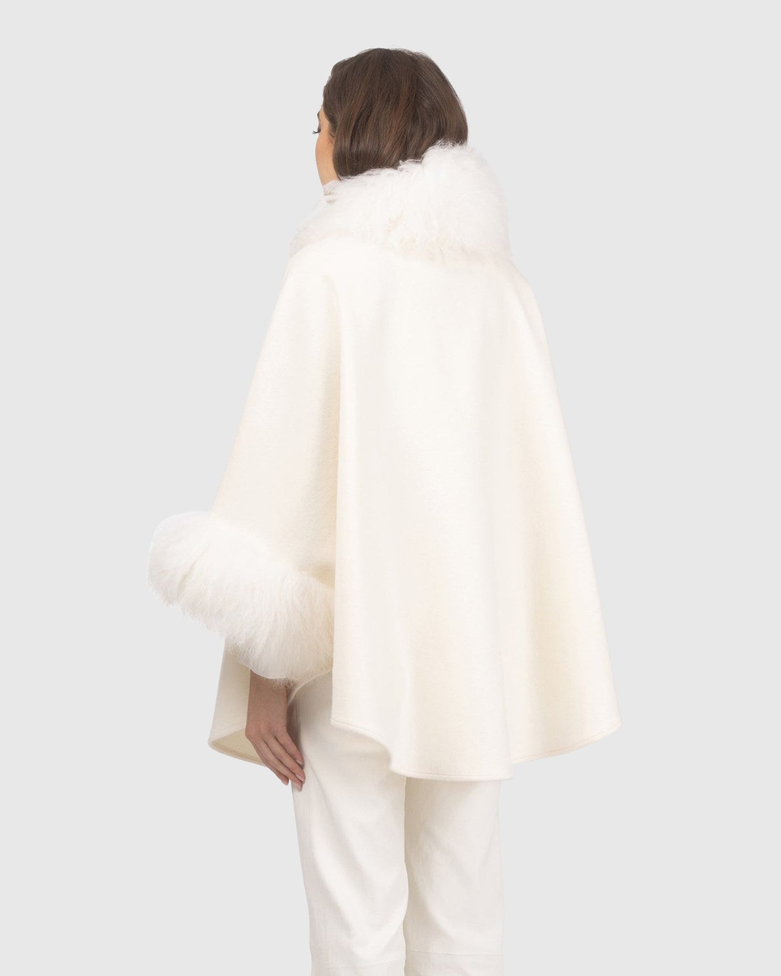 Cashmere & Wool Cape with Select Lamb Trim | Ivory