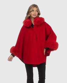 Cashmere & Wool Cape with Select Lamb Trim | Red