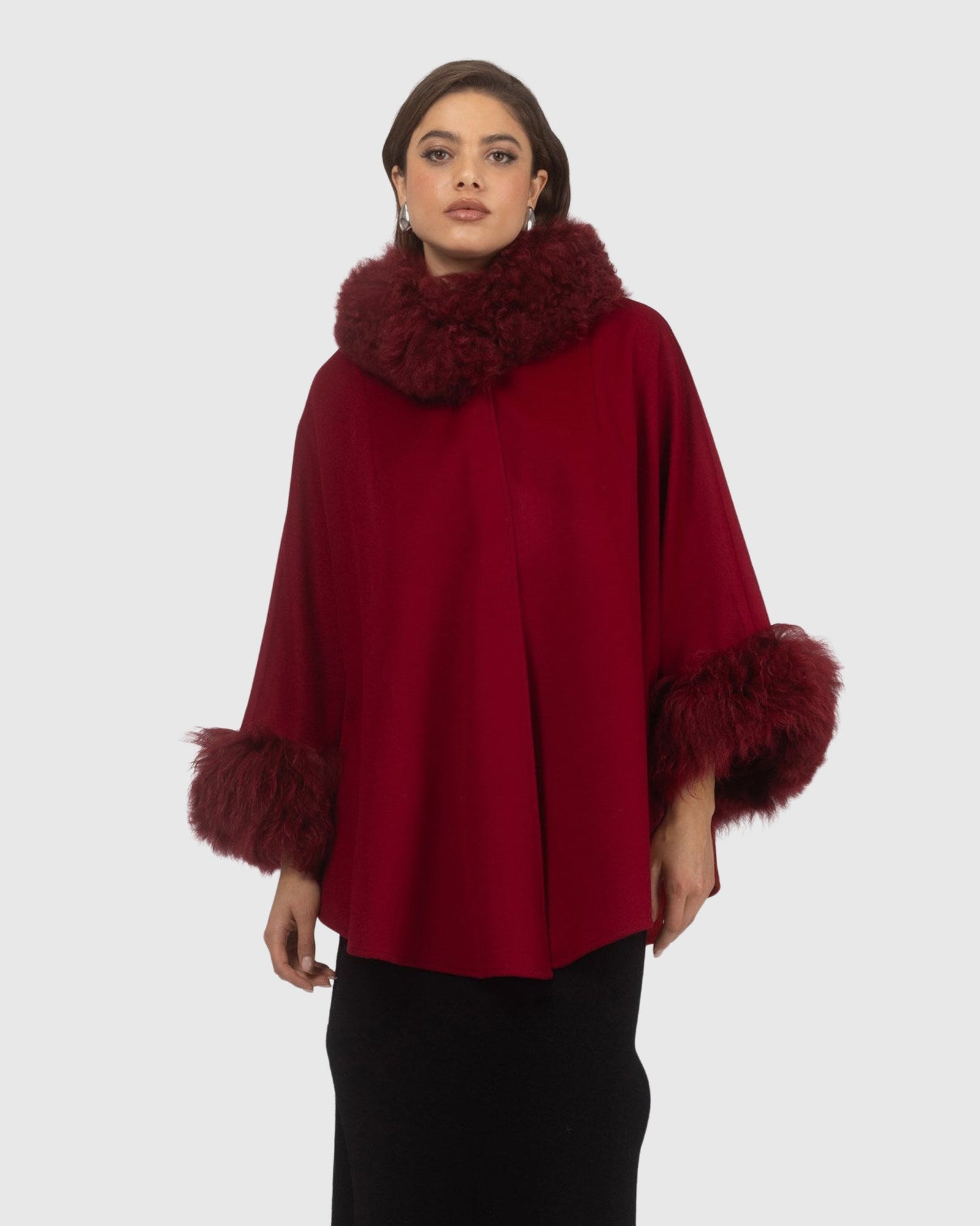 Cashmere & Wool Cape with Select Lamb Trim | Wine