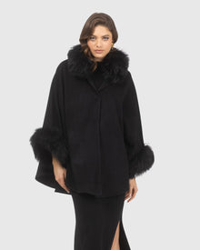 Cashmere & Wool Cape with Select Lamb Trim | Black