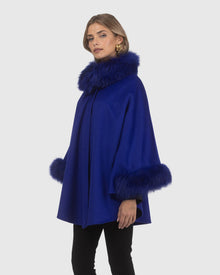 Cashmere & Wool Cape with Select Lamb Trim | Cobalt Blue