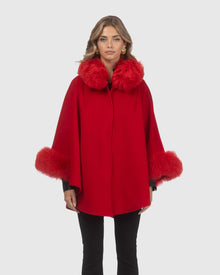Cashmere & Wool Cape with Select Lamb Trim | Red