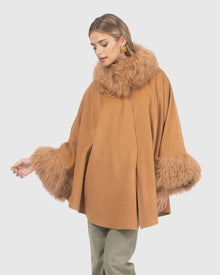 Cashmere & Wool Cape with Select Lamb Trim | Camel