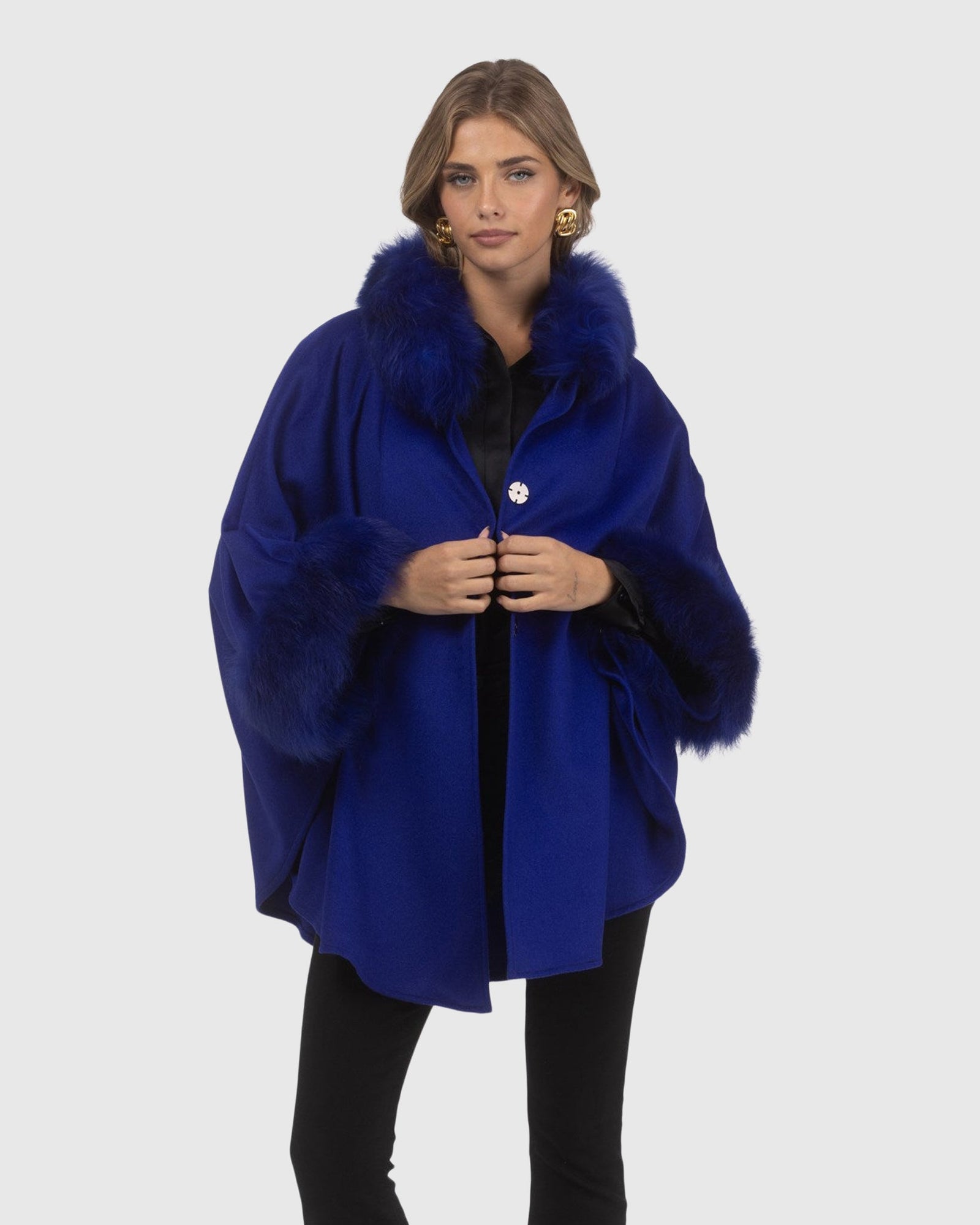 Cashmere & Wool Cape with Select Lamb Trim | Cobalt Blue