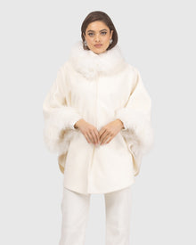 Cashmere & Wool Cape with Select Lamb Trim | Ivory