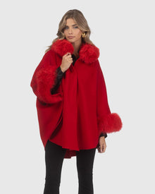 Cashmere & Wool Cape with Select Lamb Trim | Red