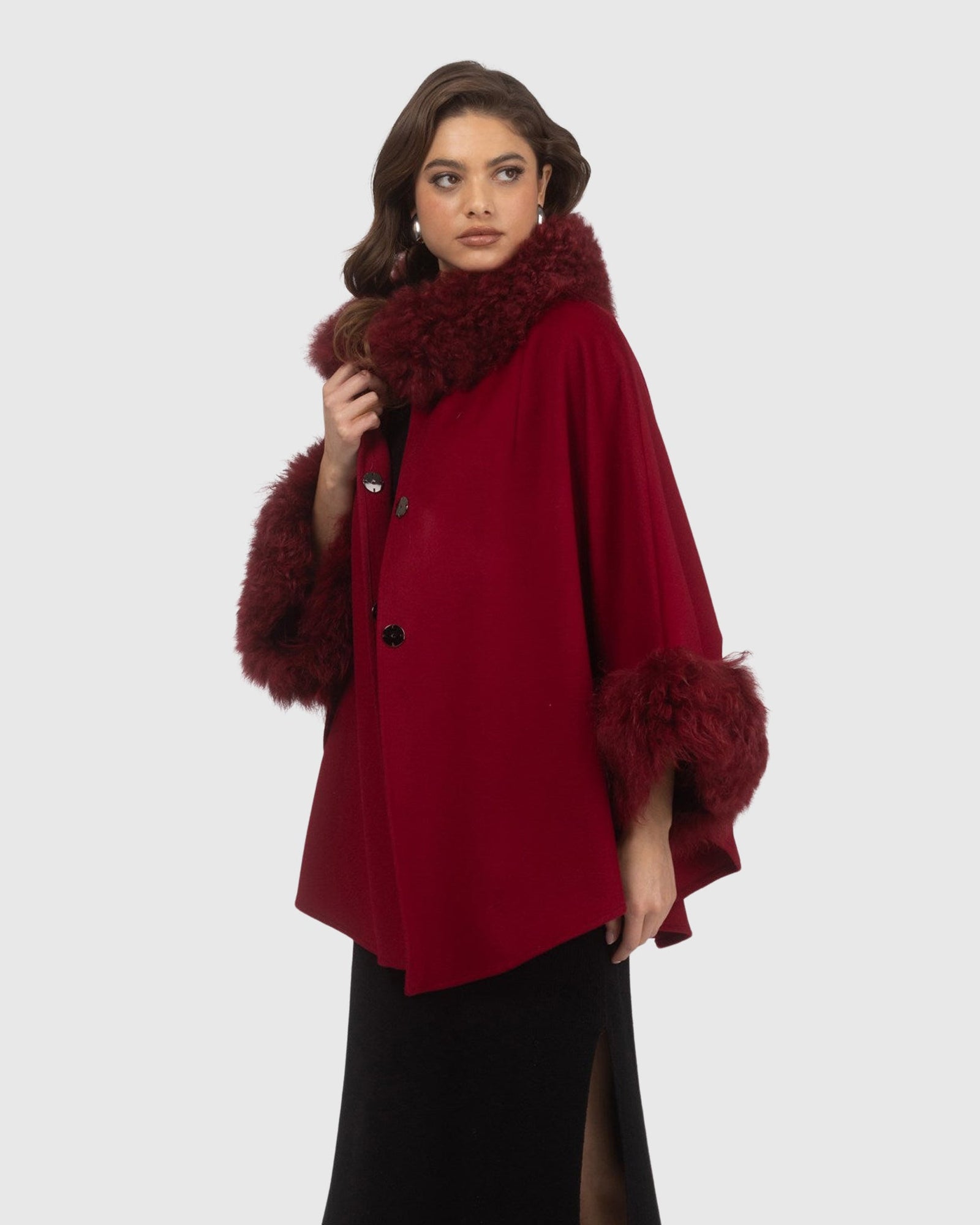 Cashmere & Wool Cape with Select Lamb Trim | Wine
