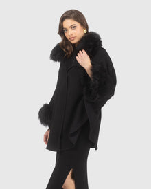 Cashmere & Wool Cape with Select Lamb Trim | Black