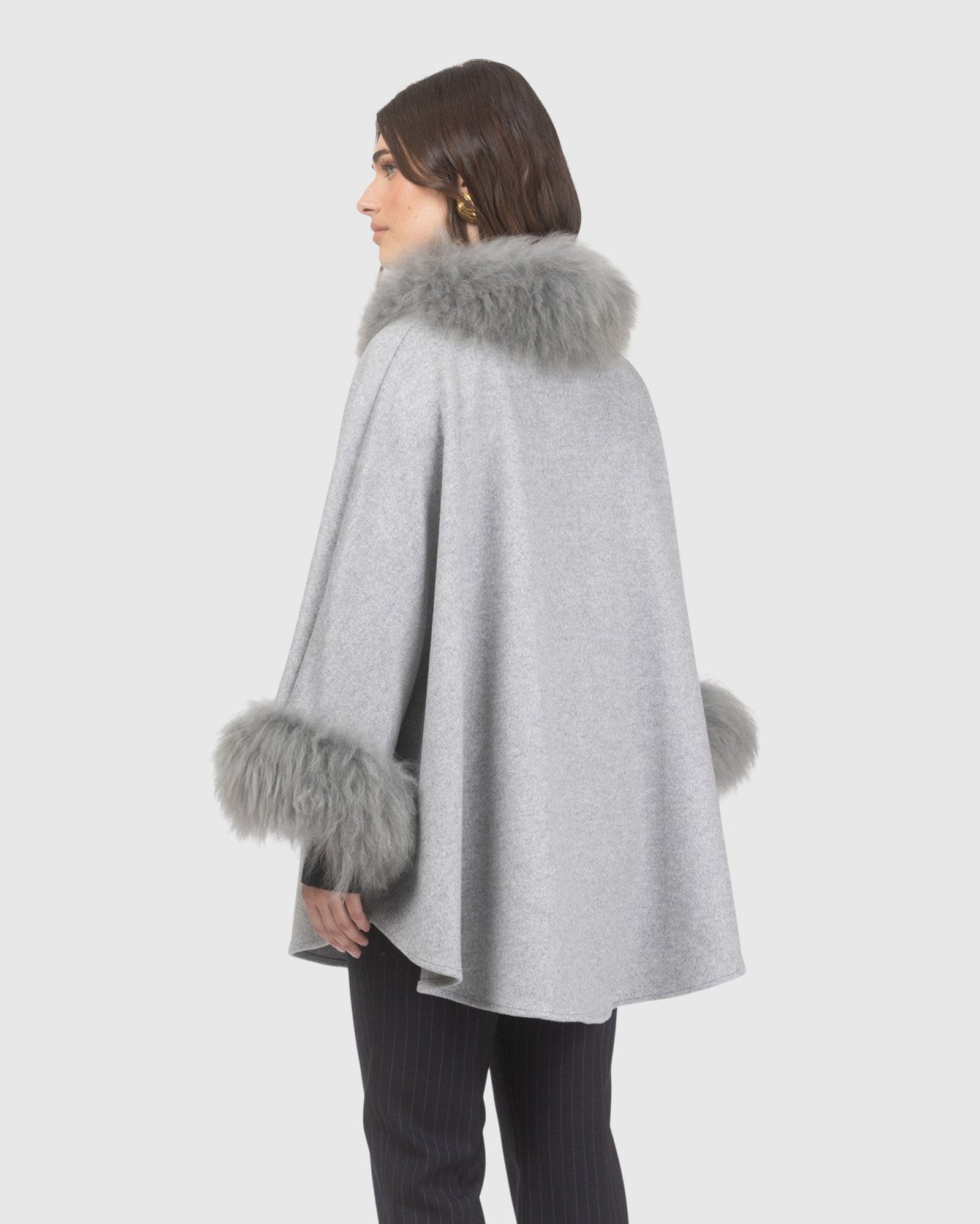 Cashmere & Wool Cape with Select Lamb Trim | Gray