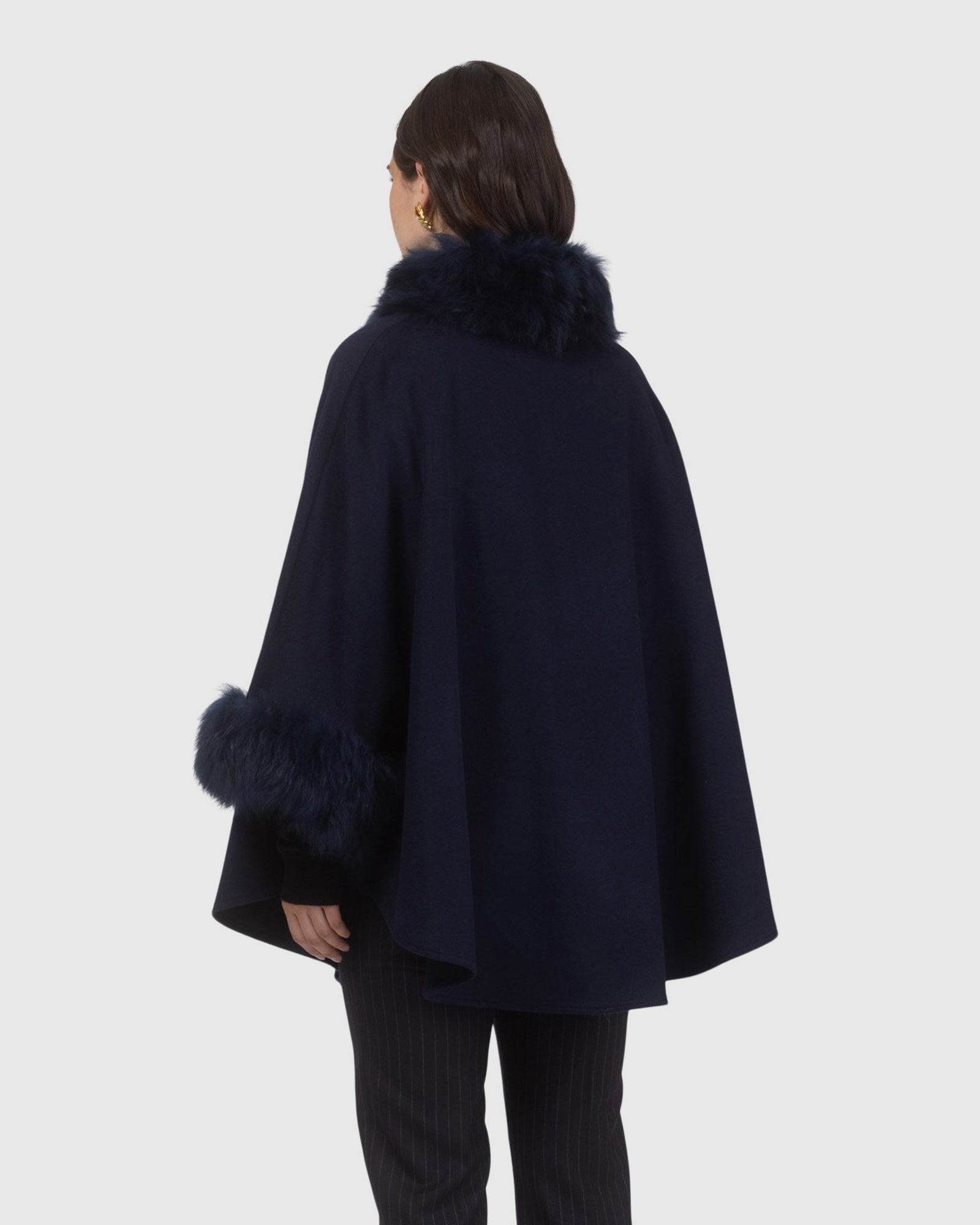 Cashmere & Wool Cape with Select Lamb Trim | Navy