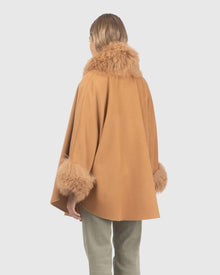 Cashmere & Wool Cape with Select Lamb Trim | Camel