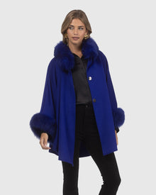 Cashmere & Wool Cape with Select Lamb Trim | Cobalt Blue