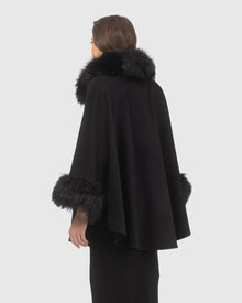 Cashmere & Wool Cape with Select Lamb Trim | Black