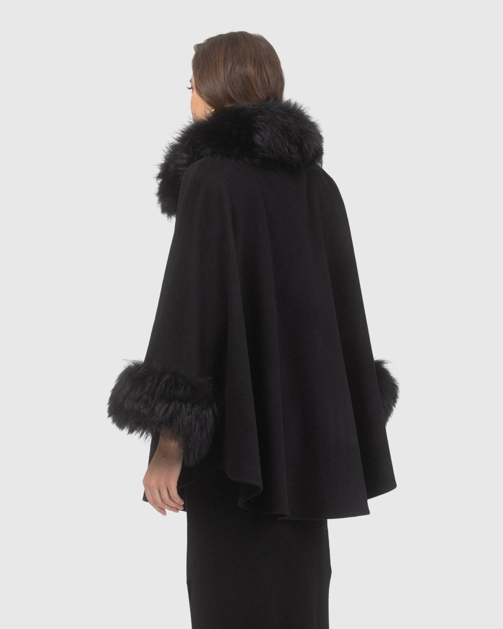 Cashmere & Wool Cape with Select Lamb Trim | Black