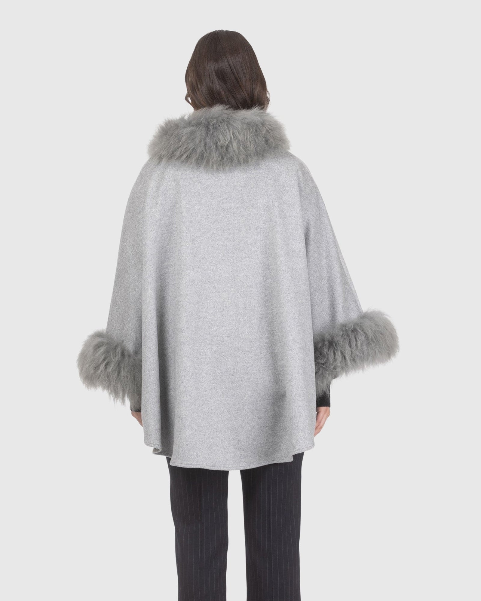 Cashmere & Wool Cape with Select Lamb Trim | Gray