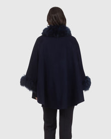 Cashmere & Wool Cape with Select Lamb Trim | Navy