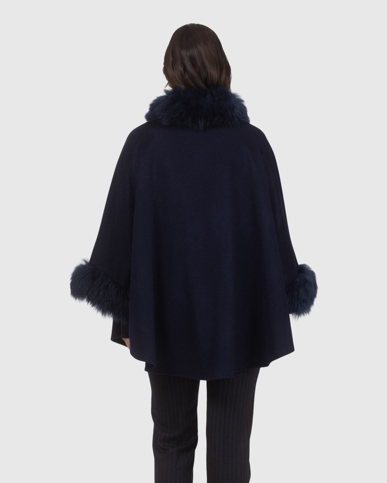 Cashmere & Wool Cape with Select Lamb Trim | Navy