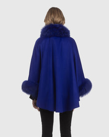 Cashmere & Wool Cape with Select Lamb Trim | Cobalt Blue