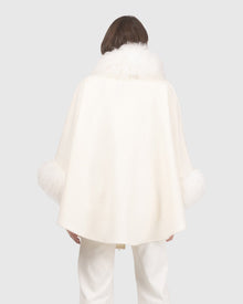 Cashmere & Wool Cape with Select Lamb Trim | Ivory