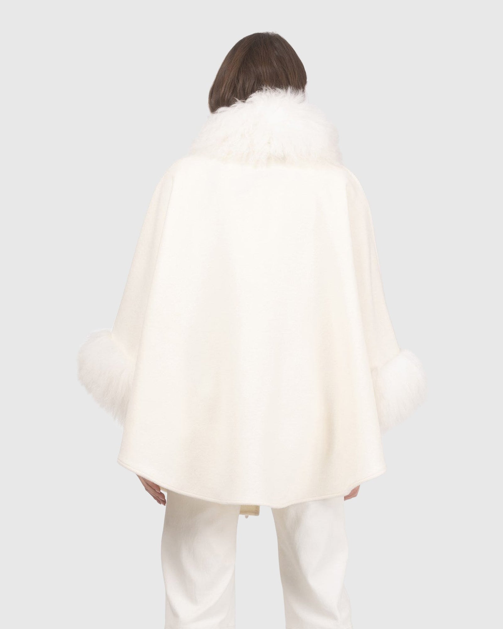 Cashmere & Wool Cape with Select Lamb Trim | Ivory