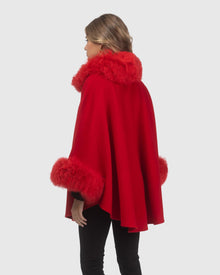 Cashmere & Wool Cape with Select Lamb Trim | Red