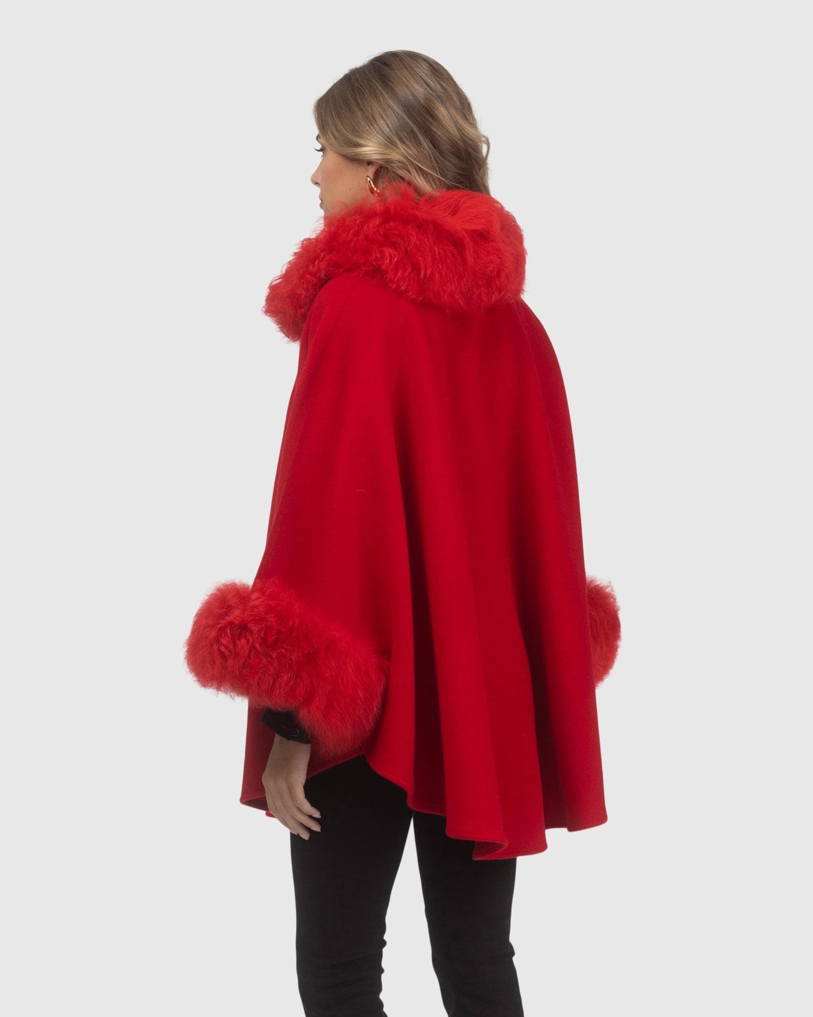 Cashmere & Wool Cape with Select Lamb Trim | Red