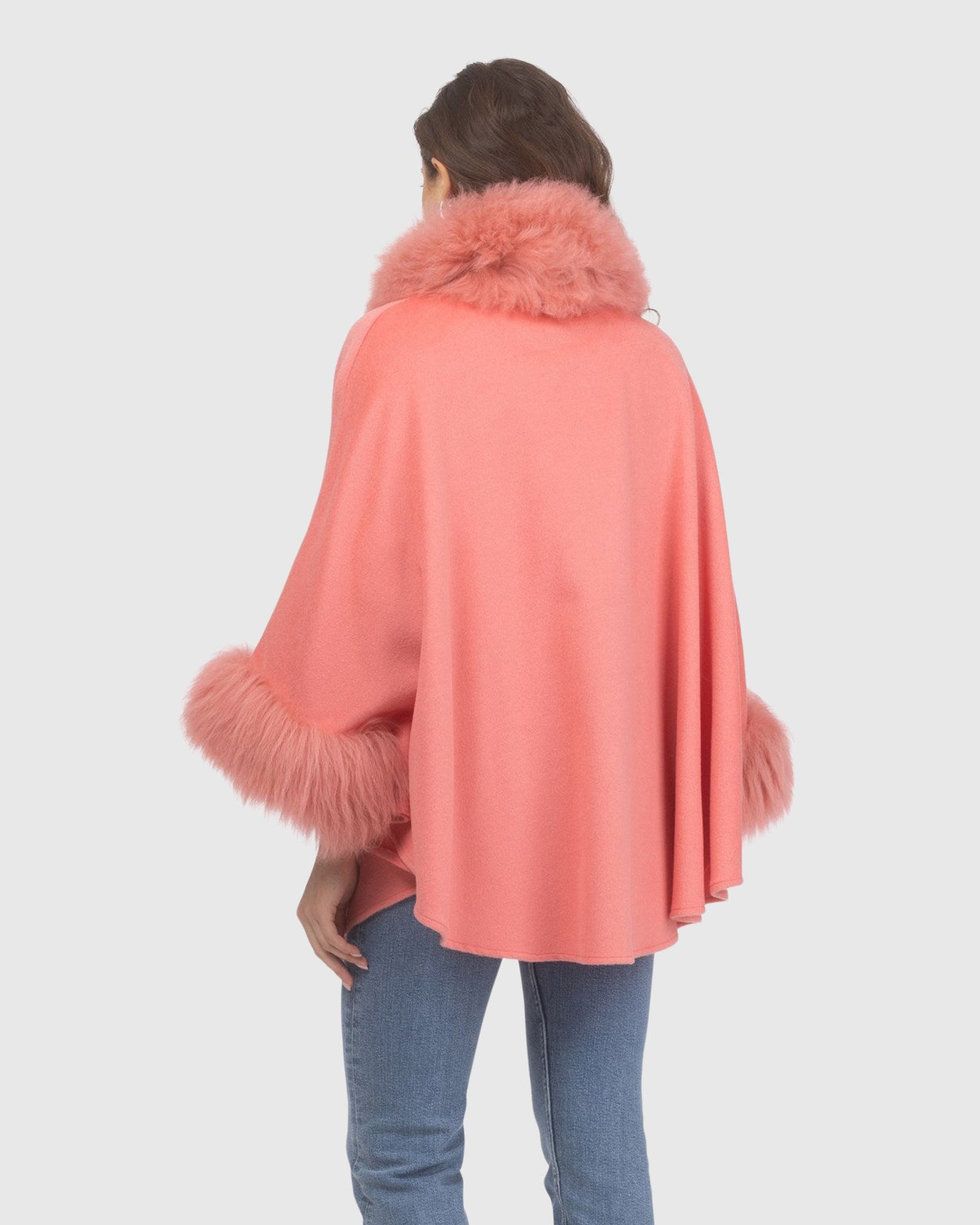 Cashmere & Wool Cape with Select Lamb Trim | Coral