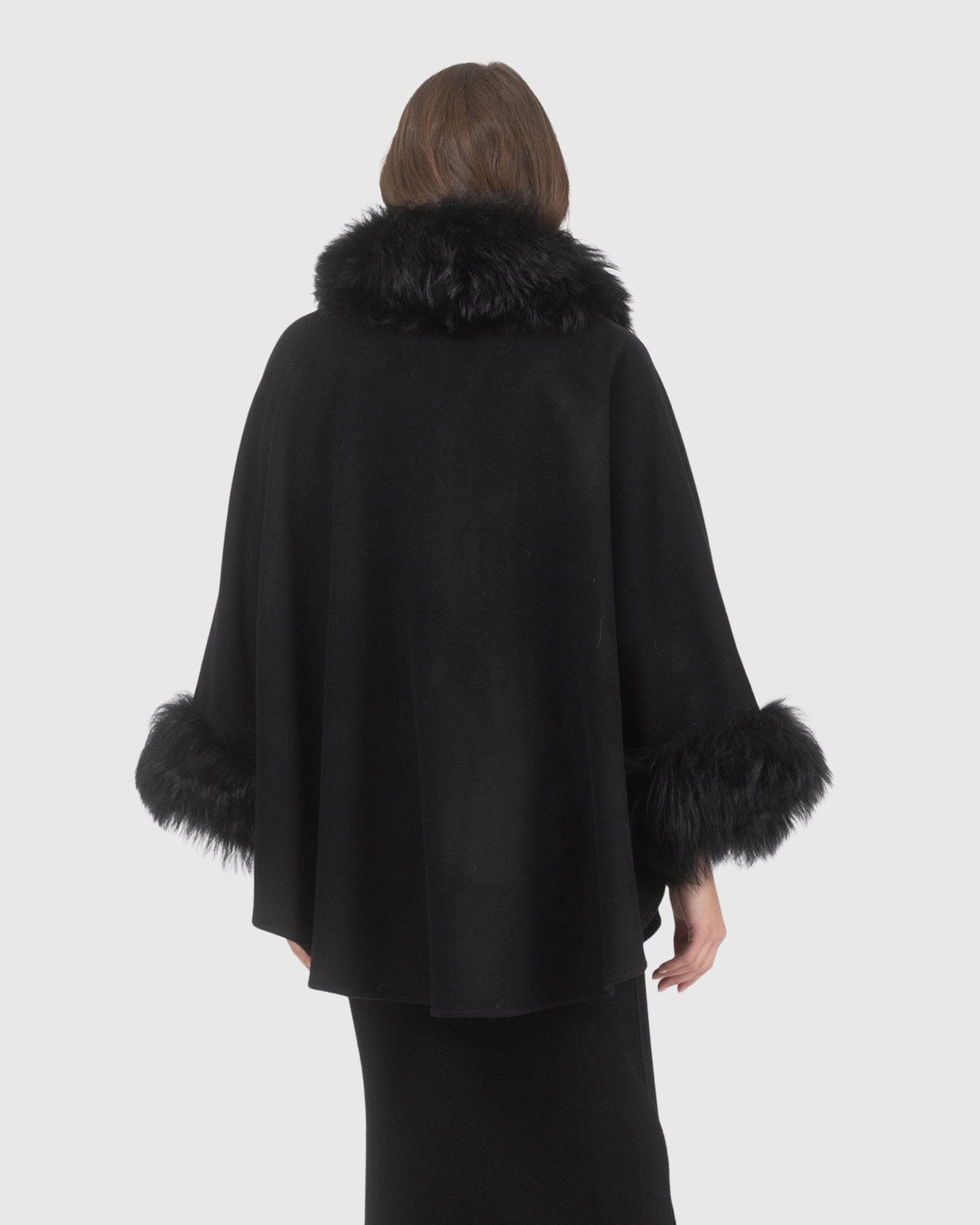 Cashmere & Wool Cape with Select Lamb Trim | Black