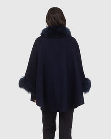 Cashmere & Wool Cape with Select Lamb Trim | Navy