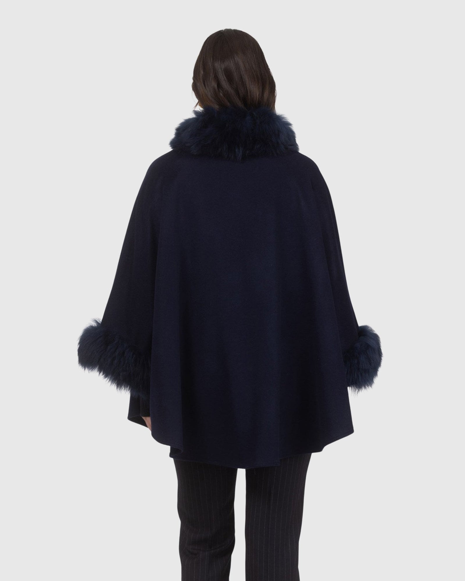 Cashmere & Wool Cape with Select Lamb Trim | Navy