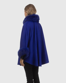 Cashmere & Wool Cape with Select Lamb Trim | Cobalt Blue