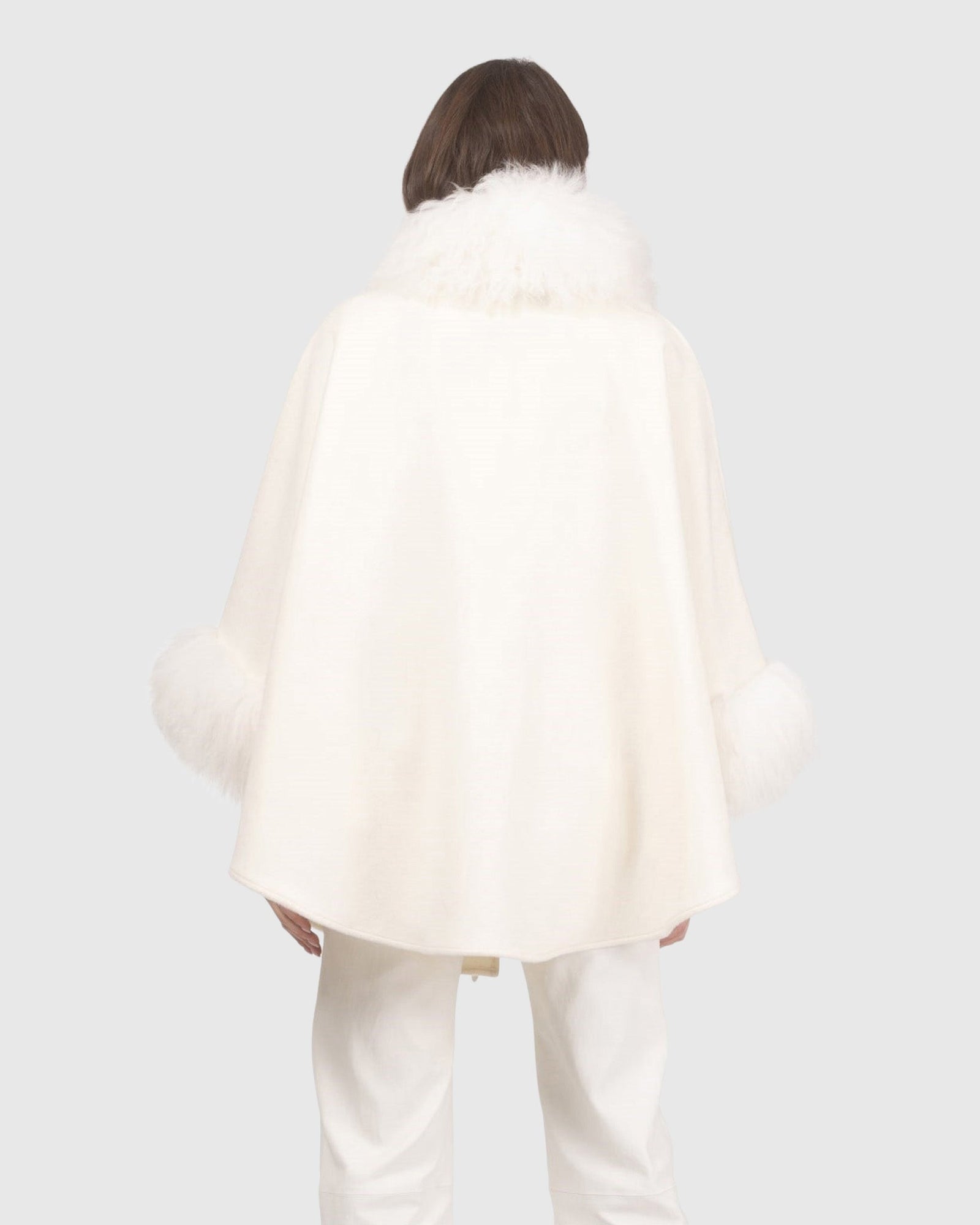 Cashmere & Wool Cape with Select Lamb Trim | Ivory