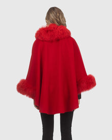Cashmere & Wool Cape with Select Lamb Trim | Red