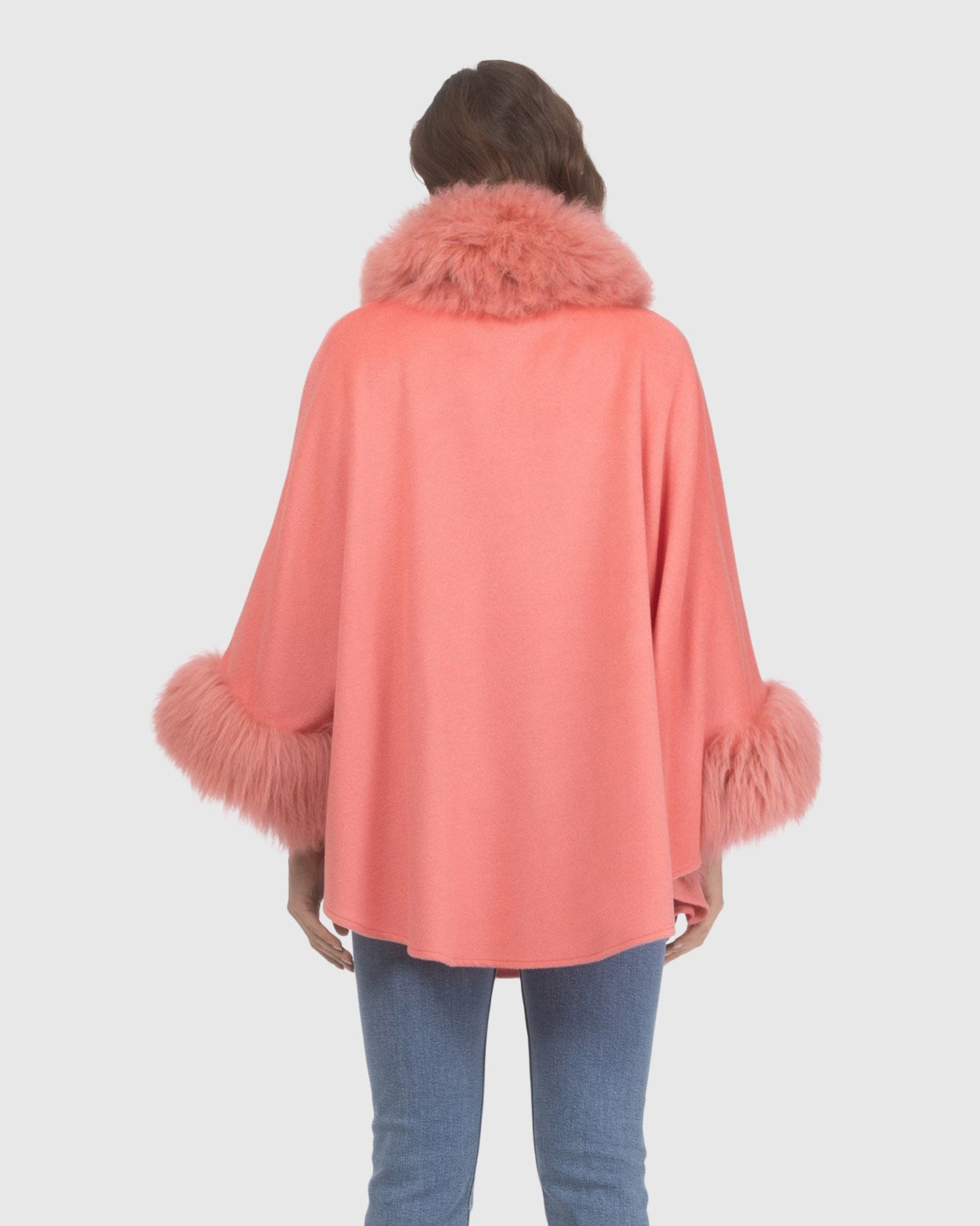 Cashmere & Wool Cape with Select Lamb Trim | Coral
