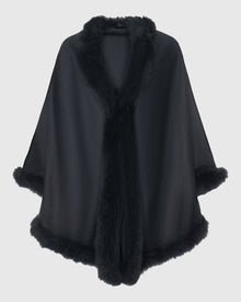 Cashmere & Wool Cape with Toscana Shearling Lamb Trim | Black
