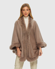 Cashmere & Wool Cape with Toscana Shearling Lamb Trim | Light Sand