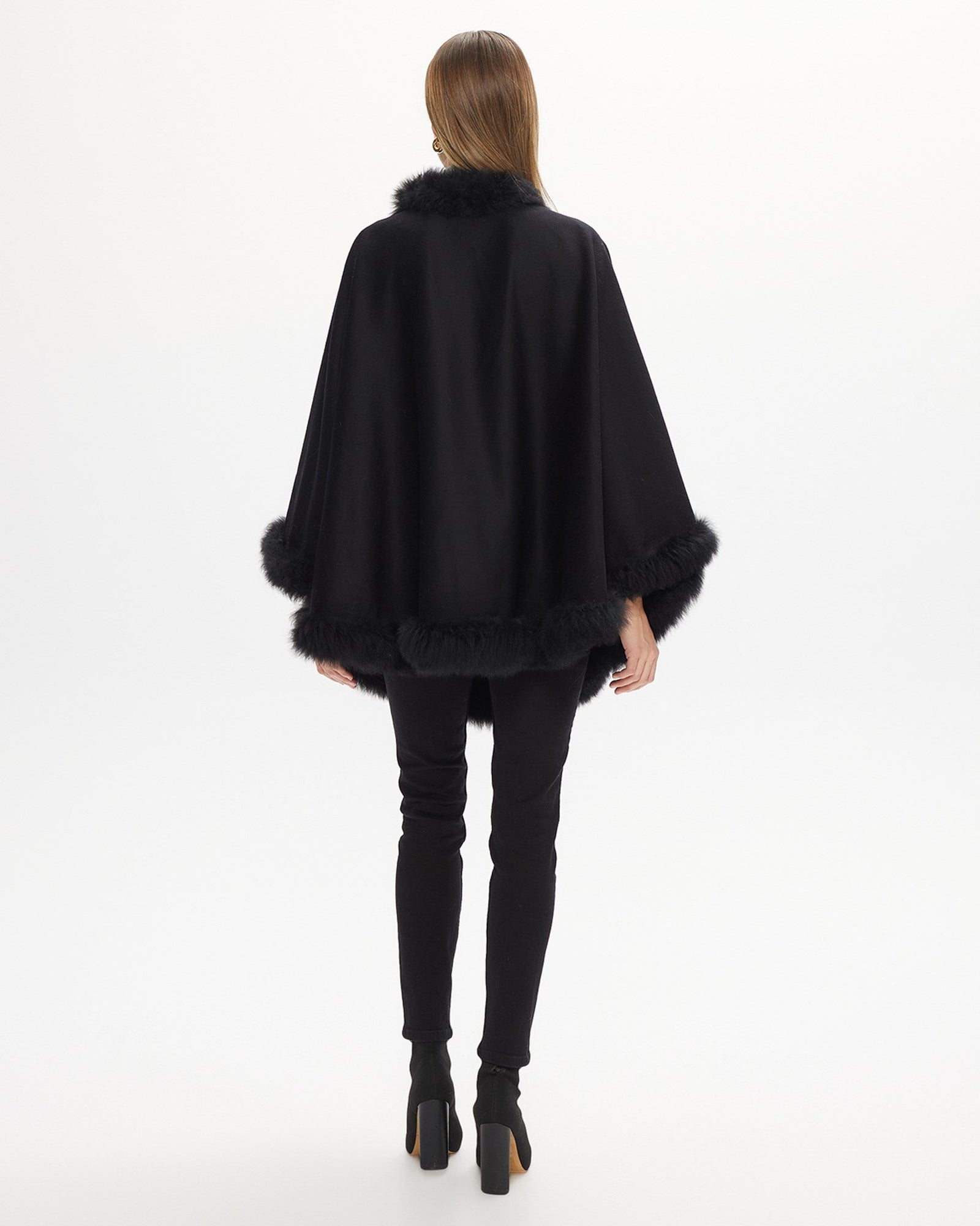 Cashmere & Wool Cape With Toscana Shearling Lamb Trim | Women | Black