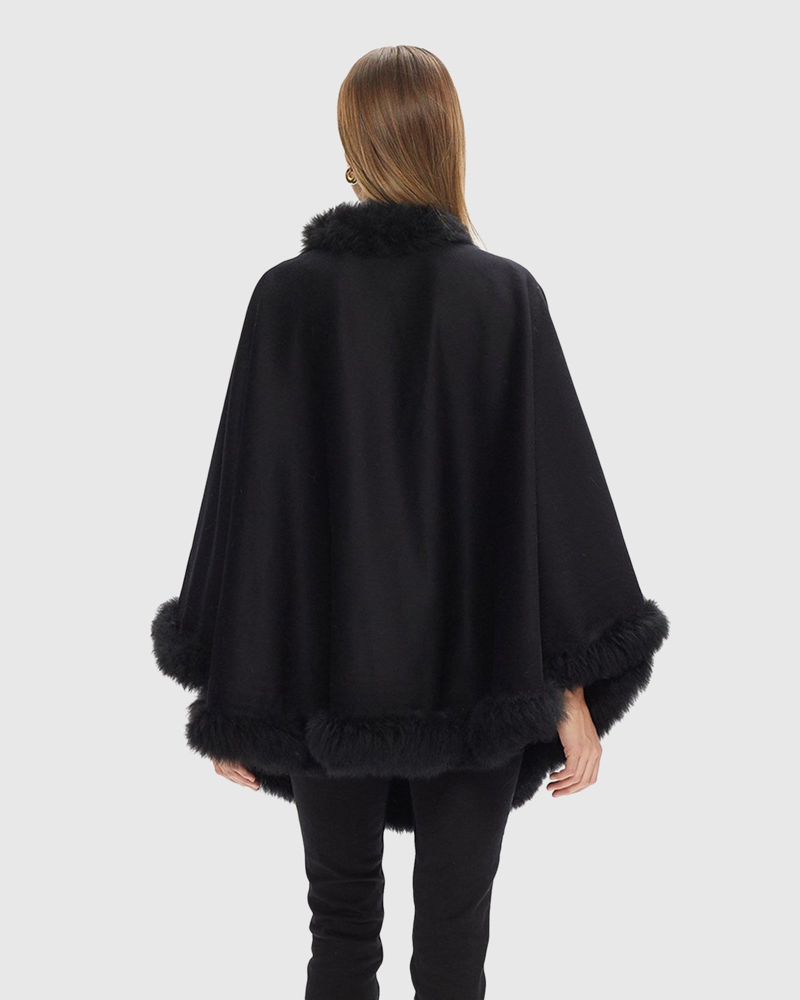 Cashmere & Wool Cape with Toscana Shearling Lamb Trim | Black
