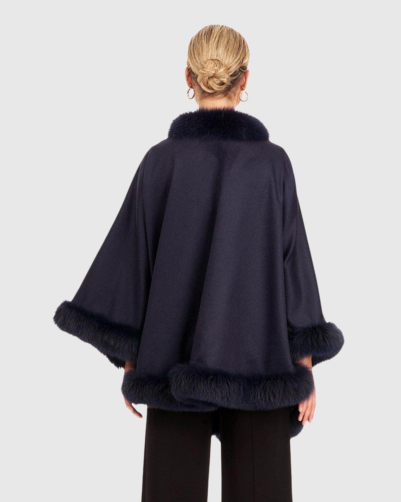 Cashmere & Wool Cape with Toscana Shearling Lamb Trim | Navy