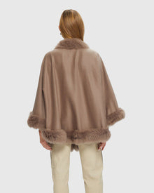 Cashmere & Wool Cape with Toscana Shearling Lamb Trim | Light Sand