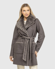 Cashmere & Wool Stroller With Embroidery Details And Detachable Merinillo Shearling Lamb Collar | Brown/Brown