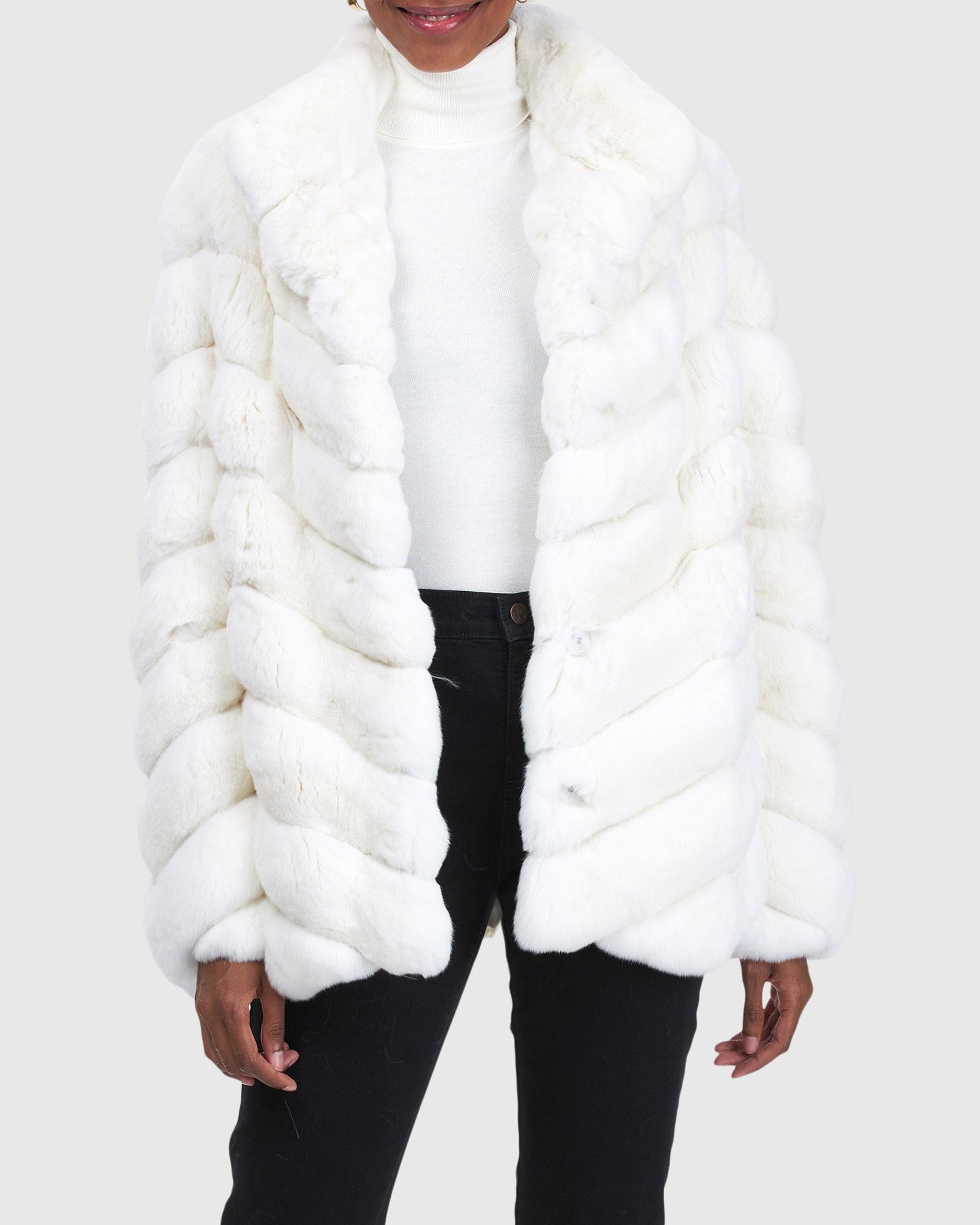 (PRE-ORDER) Chevron Chinchilla Jacket | White