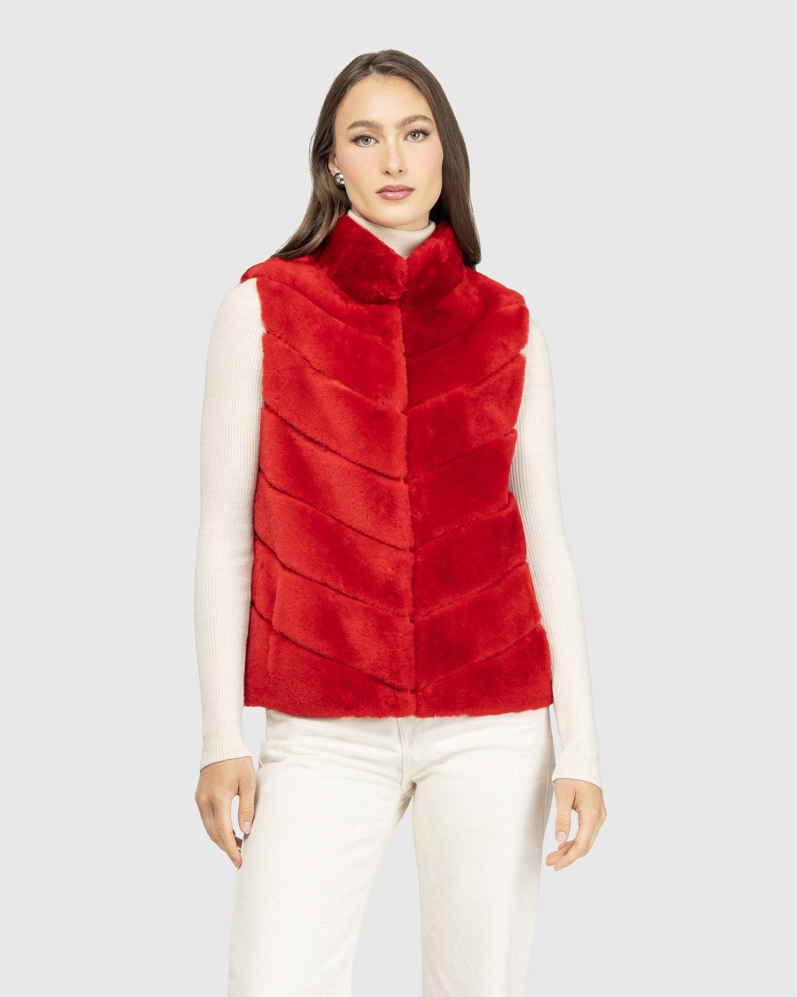 Chevron Shearling Vest | Red
