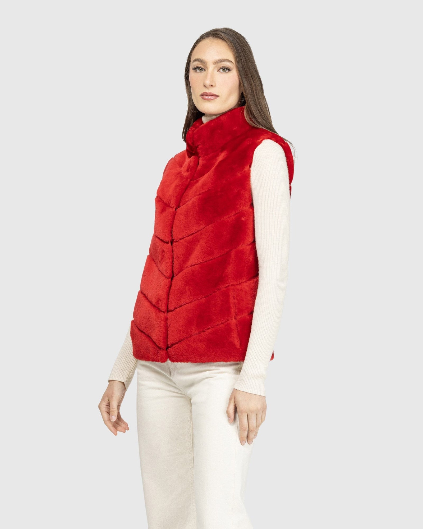 Chevron Shearling Vest | Red
