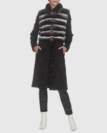 Chinchilla And Lamb Short Coat With Stand Collar | Gray/Black