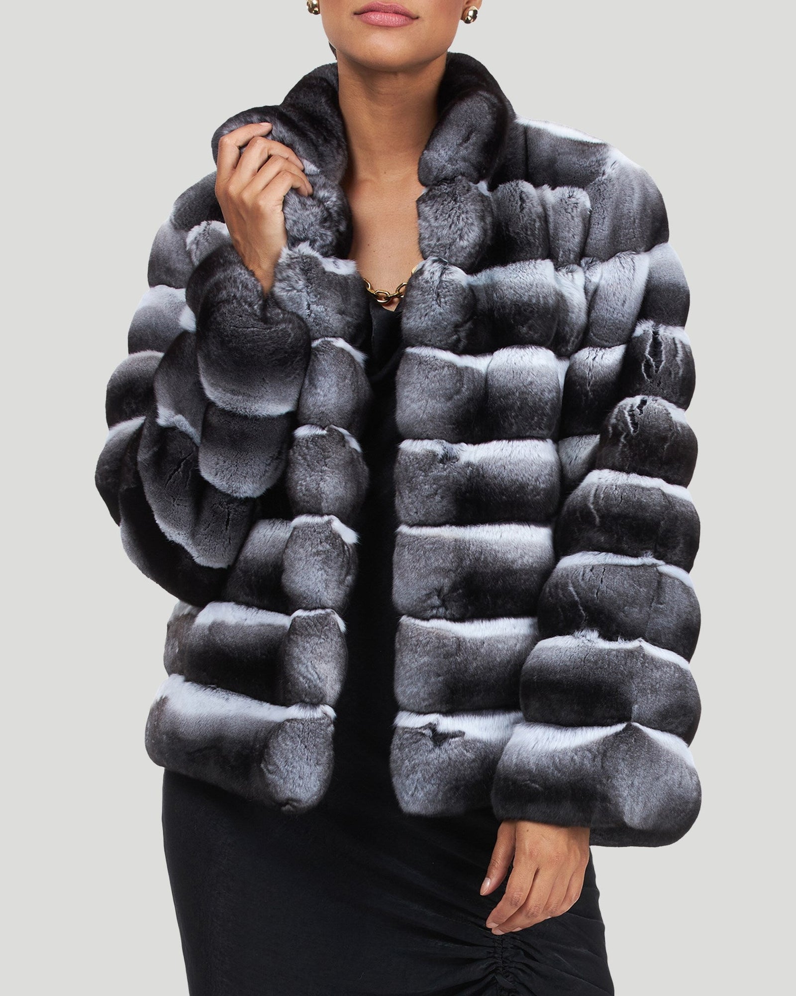Classic Chinchilla Fur Jacket | Gray