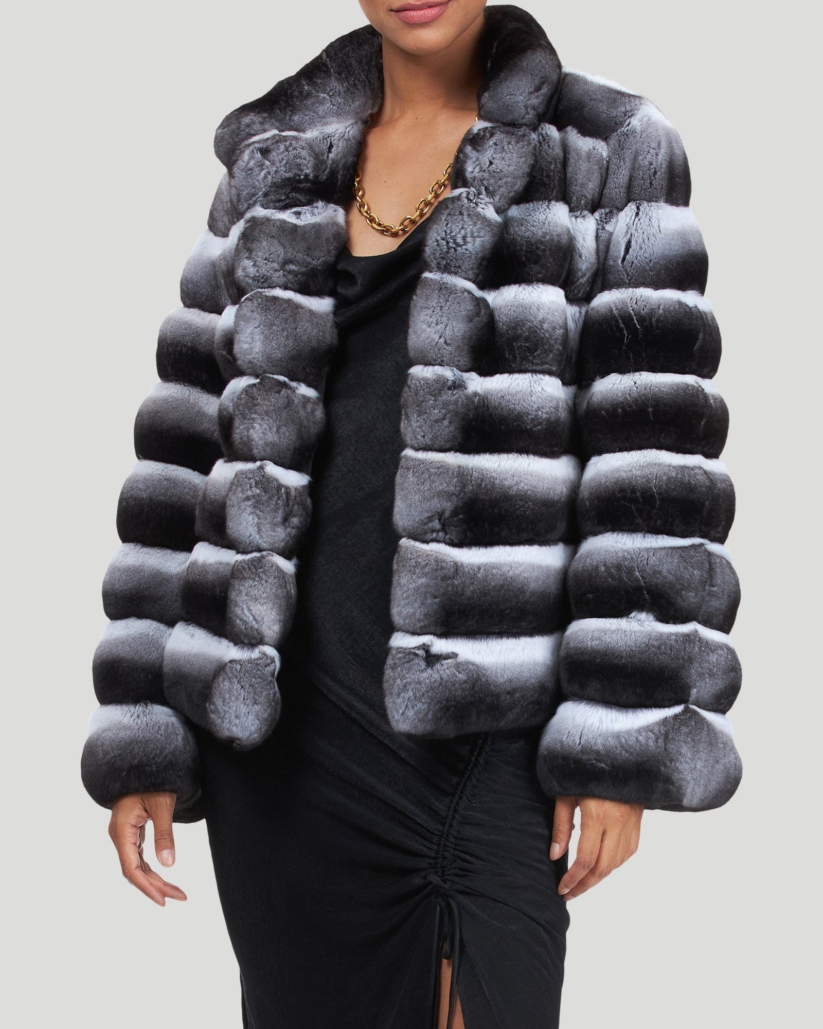Classic Chinchilla Fur Jacket | Gray